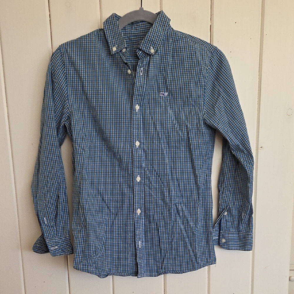Vineyard Vines Blue Checkered Kids Button Down Shirt